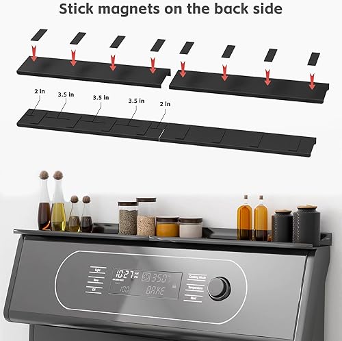 Miniatura 7 de Estante superior magnético sobre estufa de 30 pulgadas, 2 piezas de 15 pulgadas para estufa de especias para espacio adicional, estante de especias