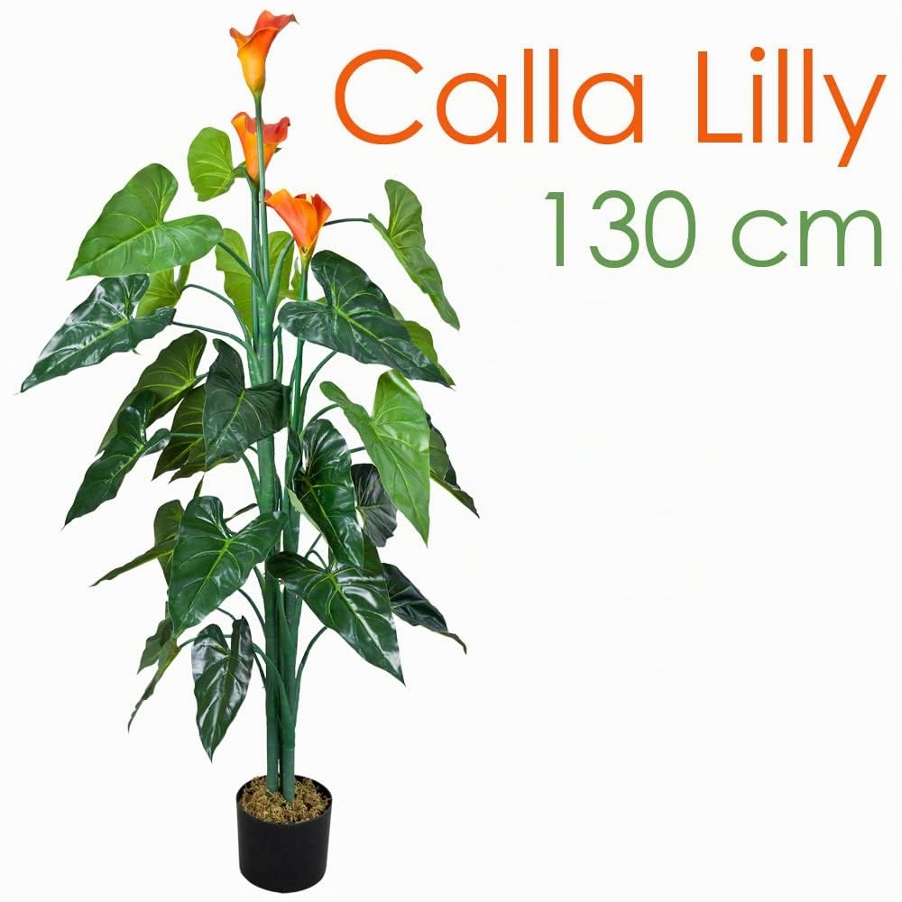 Decovego Calla Arum Pianta Artificiale Plastica con Vaso 125cm 3 Fiori