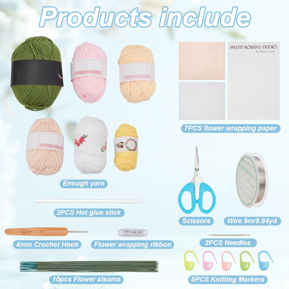 INFUNLY 10 Stück Lilienblumen-Häkelsets Für Anfänger, Komplette Blumen-Häkelsets Für Erwachsene Und Kinder, Anfänger Mit Anleitung Und Video-Tutorials, Häkelset als Geschenk Zum Muttertag, Hochzeit, G