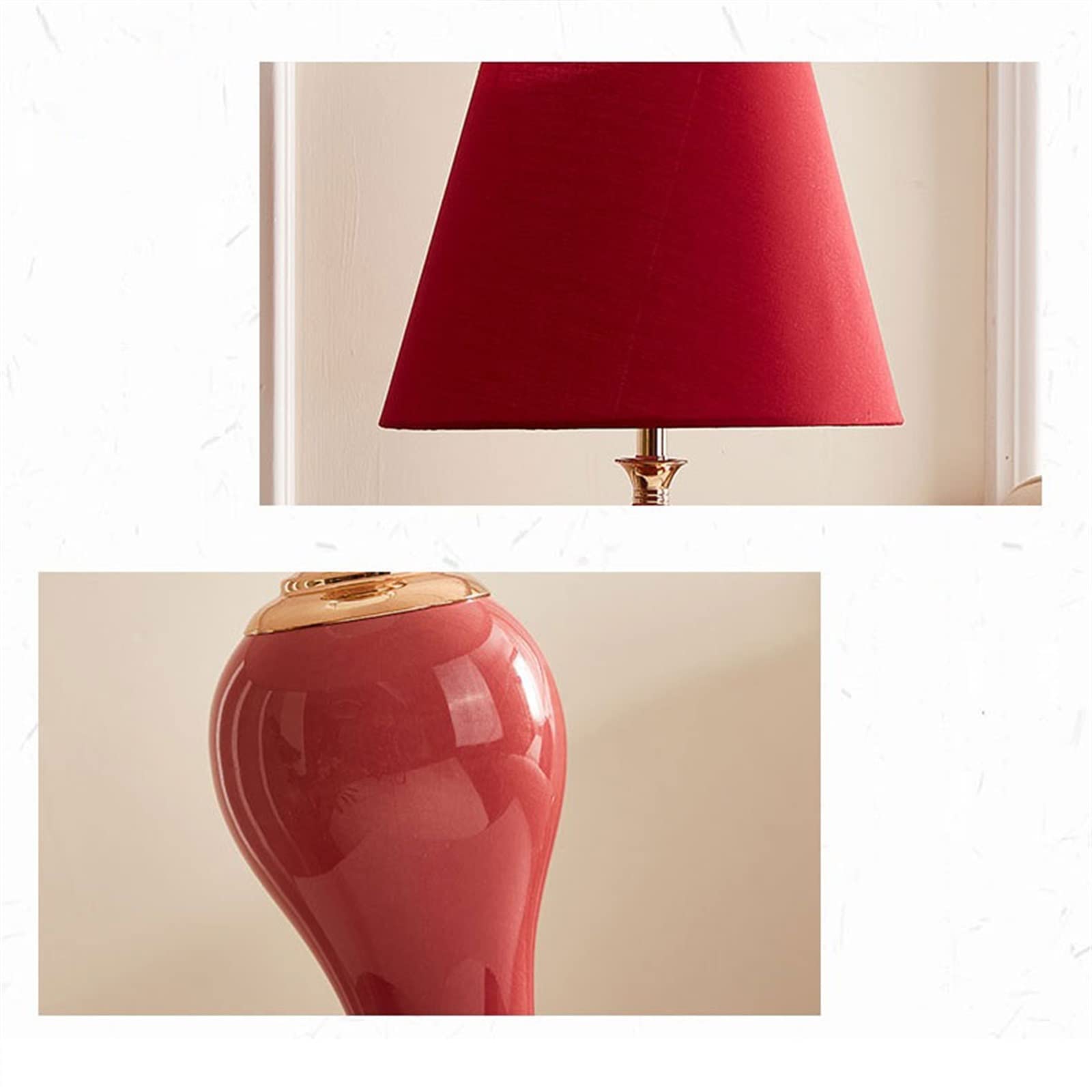 LUCBEI Lampe de Table Lampe de Chevet Rouge de 22,83 Pouces Lampe de Bureau en céramique Antique et élégante Lampe de Nuit Lampe de décoration de la Maison Lampe Chevet (Color : B)