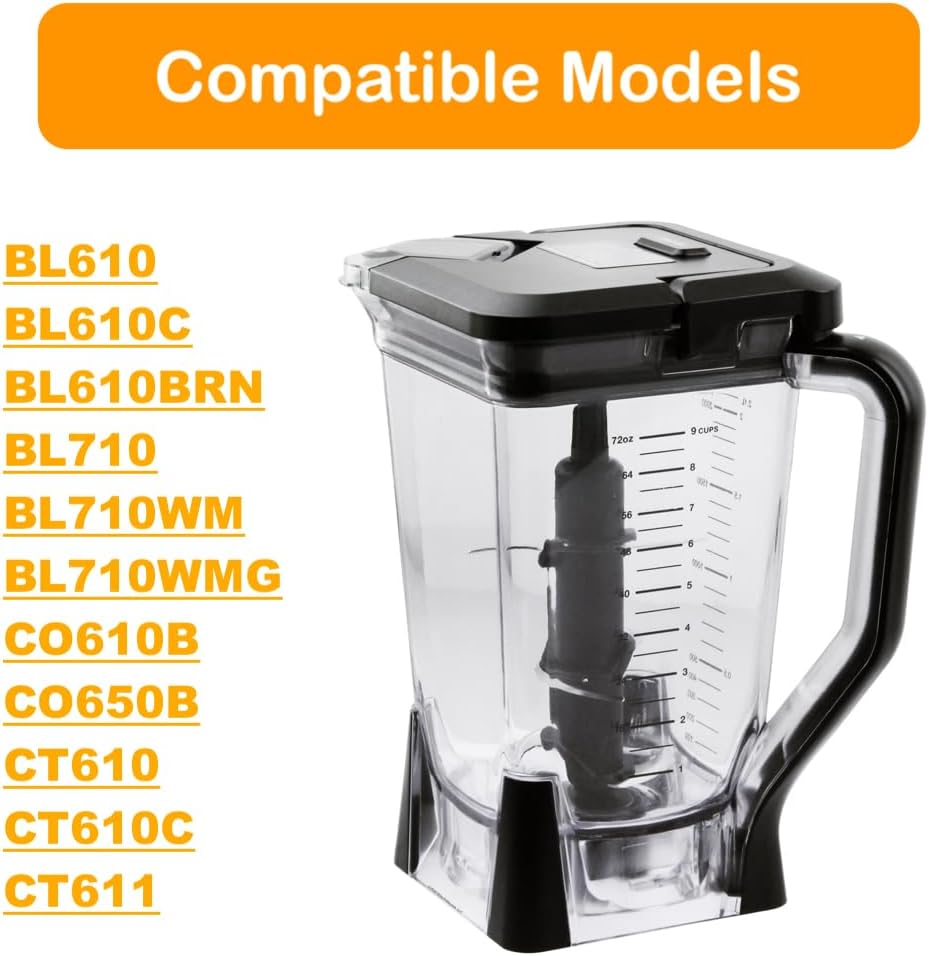 Replacement 72oz XL Large Blender Pitcher with Top Lid and 6-Blade Assembly Compatible with Ninja BL610 BL710WM BL710WMC CT610 C0610B CT610C CT611C CO650B