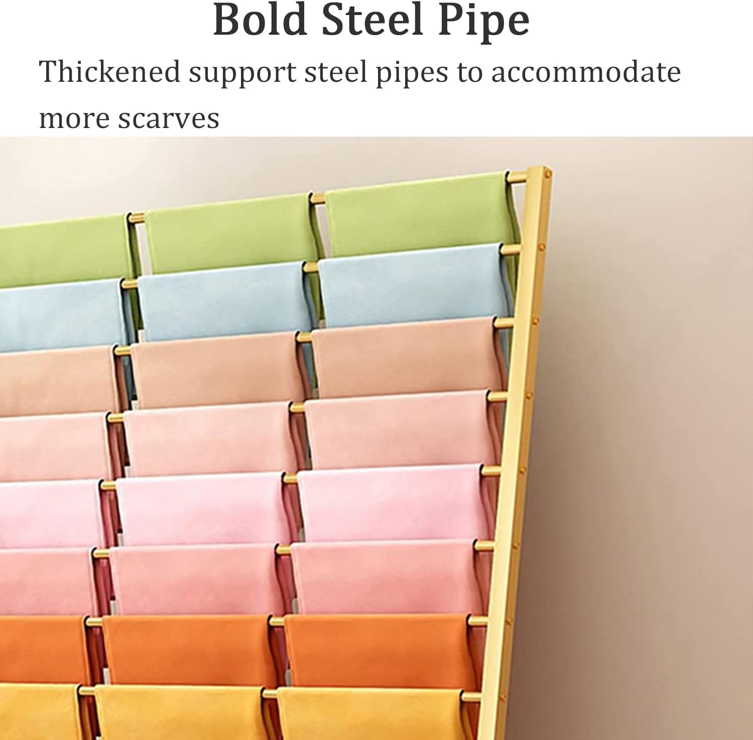 10 Rods Scarf Organizer Rack, Freestanding Ladder Scarf Holder, Metal Towel Display Stand, Multipurpose Closet Hanger Organizer for Belts, Ties, Scarves, Blanket,White,120cm (Gold 80cm) (Black 60cm)