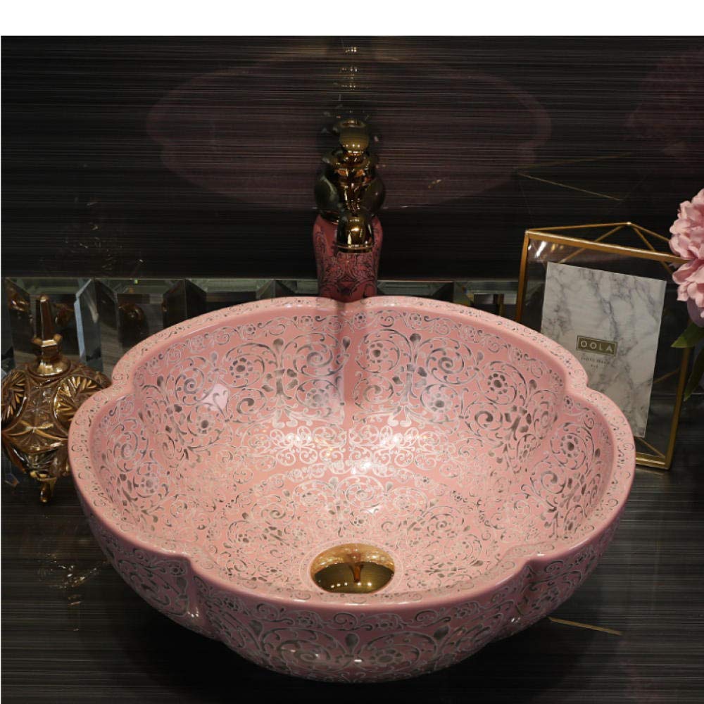 ヨーロッパ式 \r ピンク\r  台の上の鉢  単鉢  洗面器 \r 陶磁器  洗面台 Amazon.co.jp: ヨーロッパヴィンテージスタイルアート洗面器セラミック