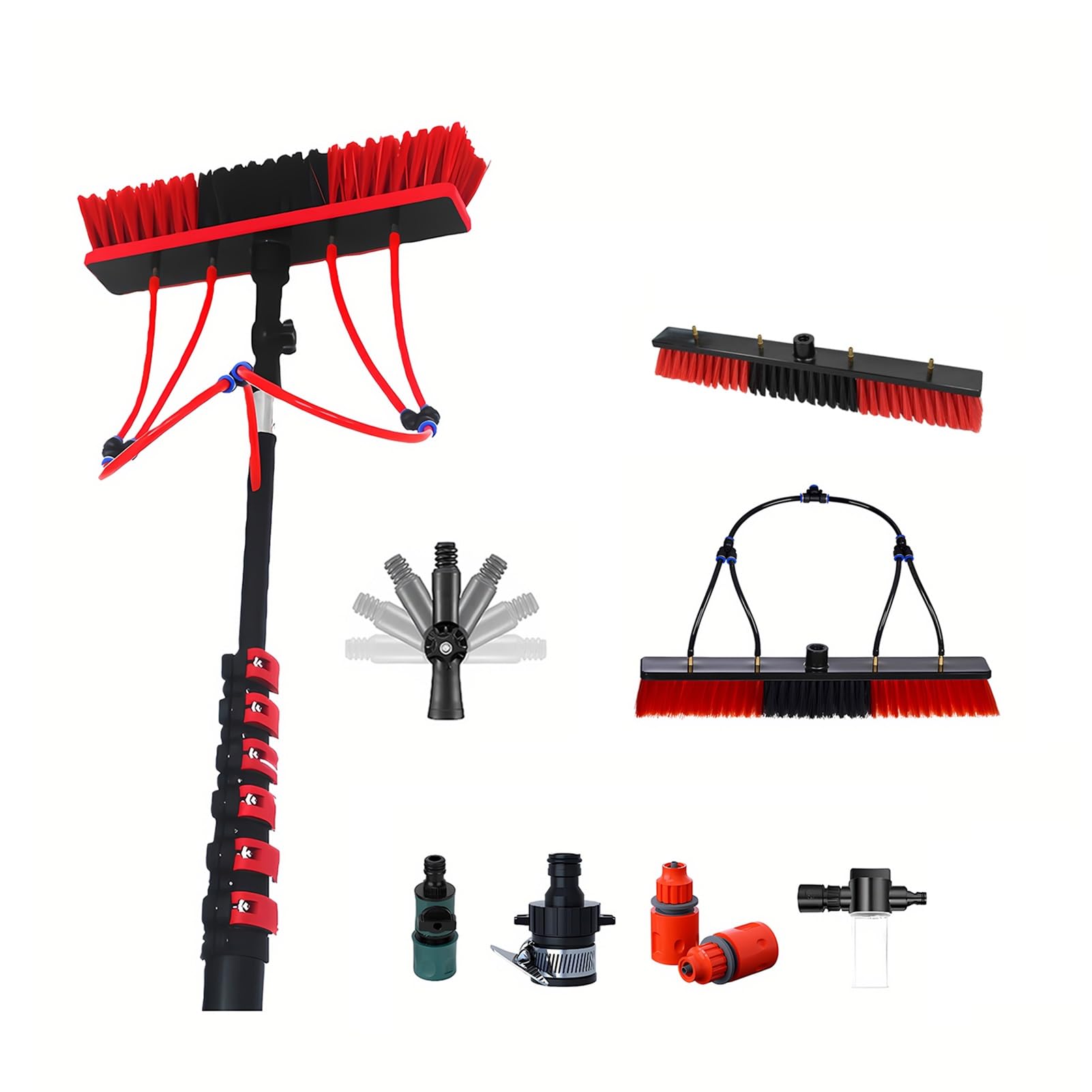 Solar Panel Cleaning Brush Kit with Carbon Fiber Water Fed Pole,5-Side Brush,4-Nozzle Brush,Telescopic Pole for Photovoltaic Panels, Roof Cleaning,Glass Walls and Windows(12.2m)