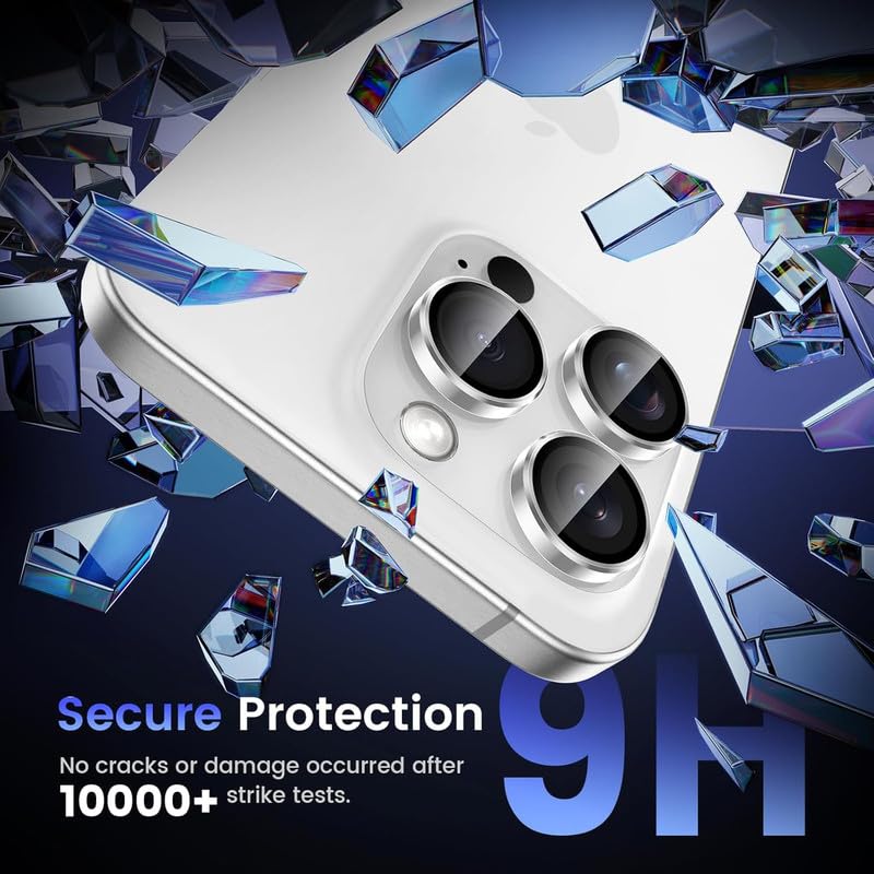 Image of Skinomi Camera Lens Protector Compatible with iPhone 16 Pro / 16 Pro Max [Anti-Scratch] Premium Tempered Glass Film Aluminum Alloy Lens Ring Cover -White Titanium