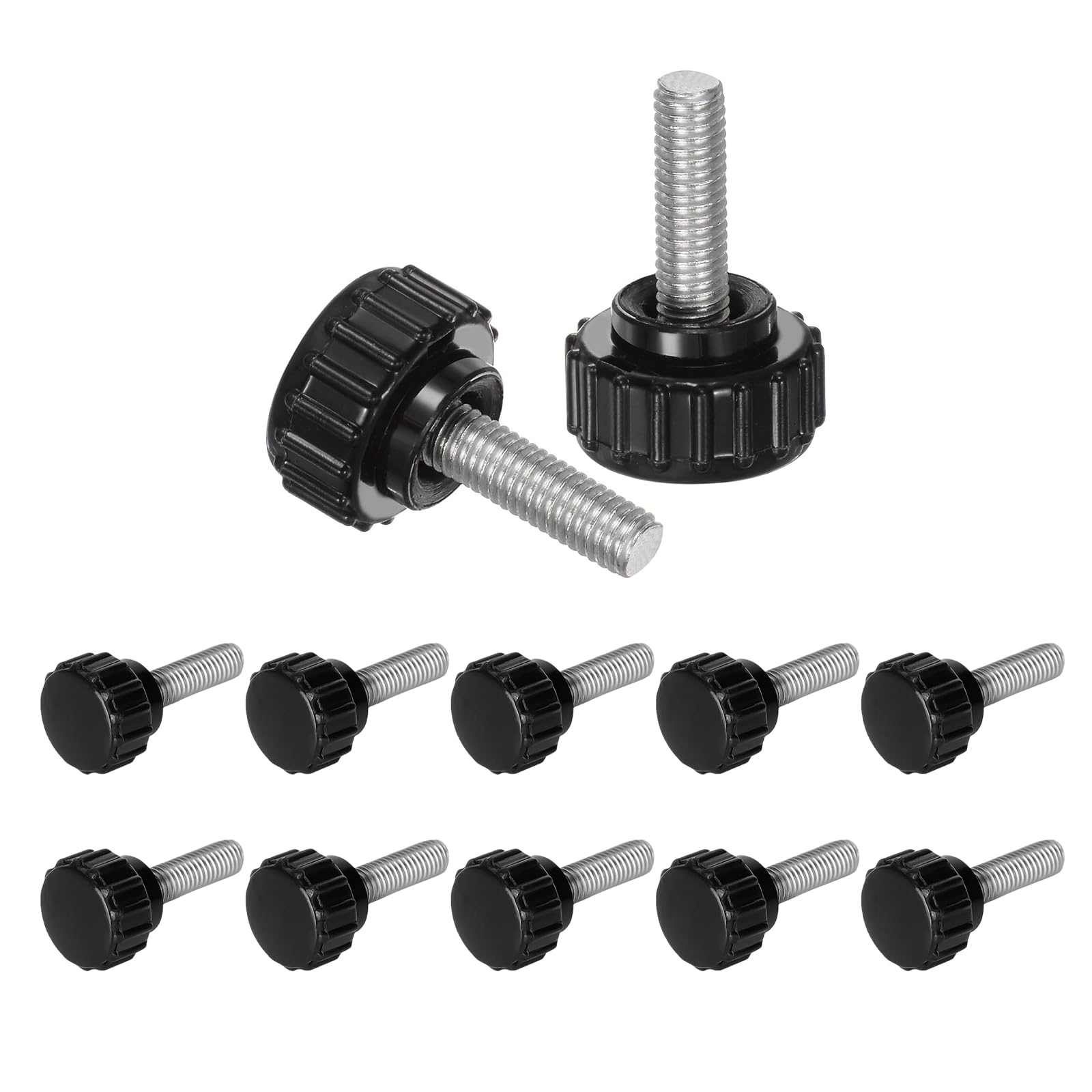 12 Pezzi Viti a Testa Zigrinata M4 x 10mm, Bulloni a Mano in Acciaio al Carbonio Nero per Monitor e Attrezzature Elettroniche, Manopole di Serraggio per Installazione Fai da Te