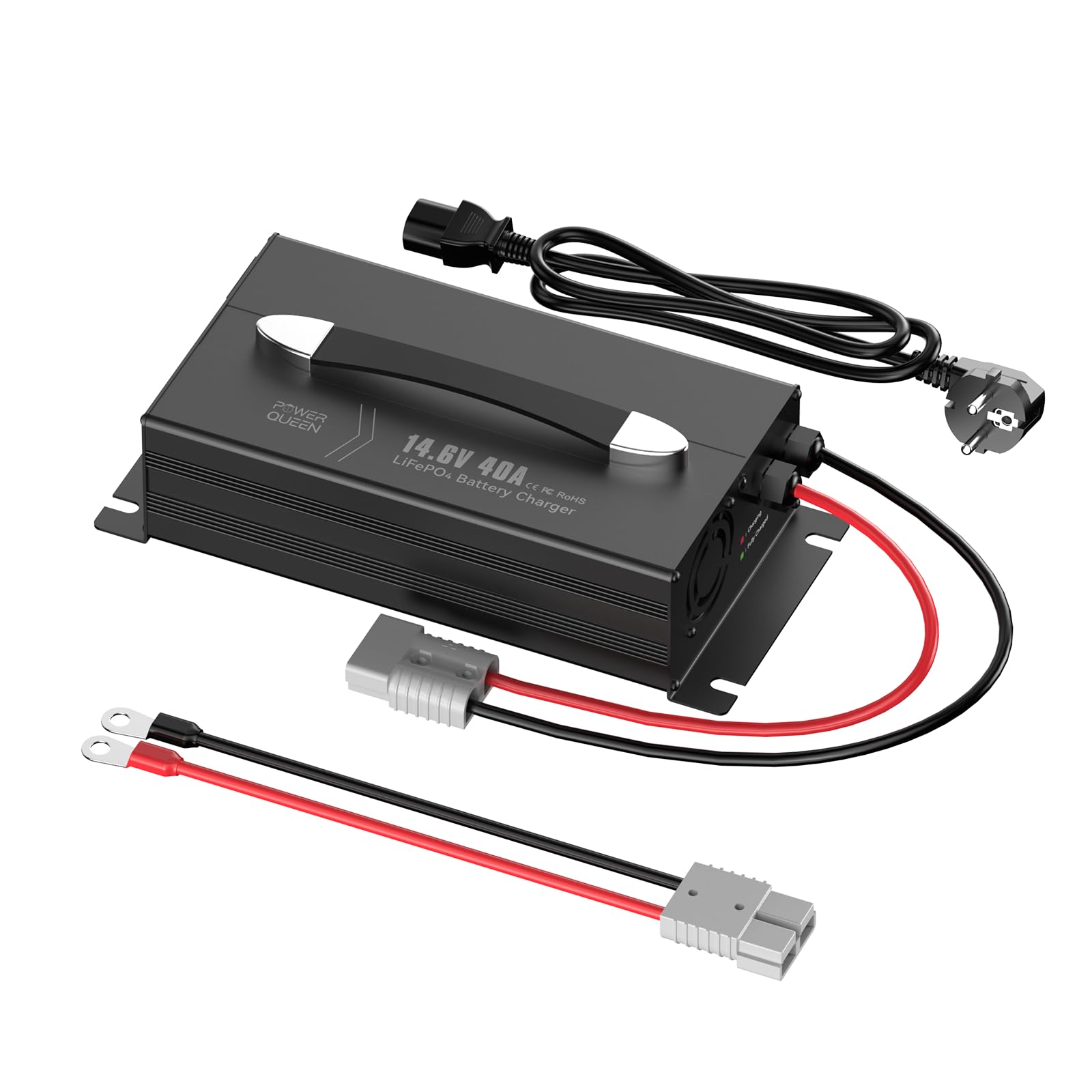 POWER QUEEN Cargador Rápido LiFePO4 14.6V 40A con Pantalla en Tiempo Real | Carga Rápida de 40A para LiFePO4 de 12V,Ideal para Ciclo Profundo,con Función de Precarga y 6 Protecciones Inteligentes
