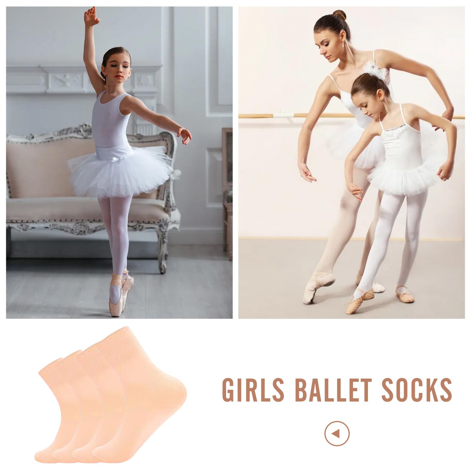 Lot de 4 paires de chaussettes de ballet pour filles et femmes, 100 % nylon sans couture, chaussettes de danse extensibles pour ballet, jazz, yoga