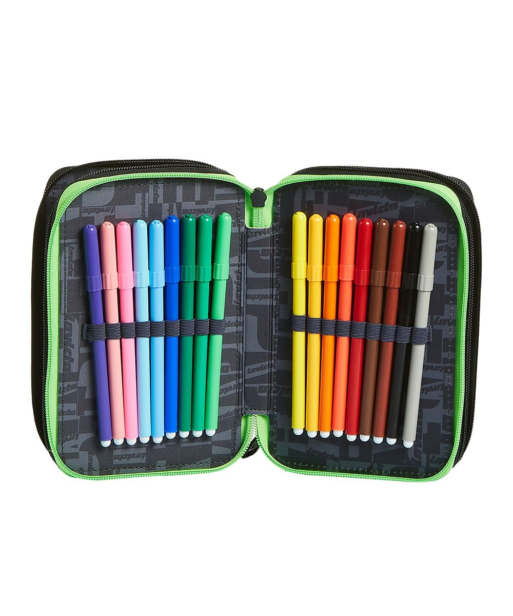 Seven Trousse à Crayons - Trousse à Stylos, Boîte à Papeterie, Trousse Remplie de Stylos, Marqueurs et Autres, pour les Fournitures Scolaires, pour Filles et Garçons, 3 Compartiments, Xxl Kupang