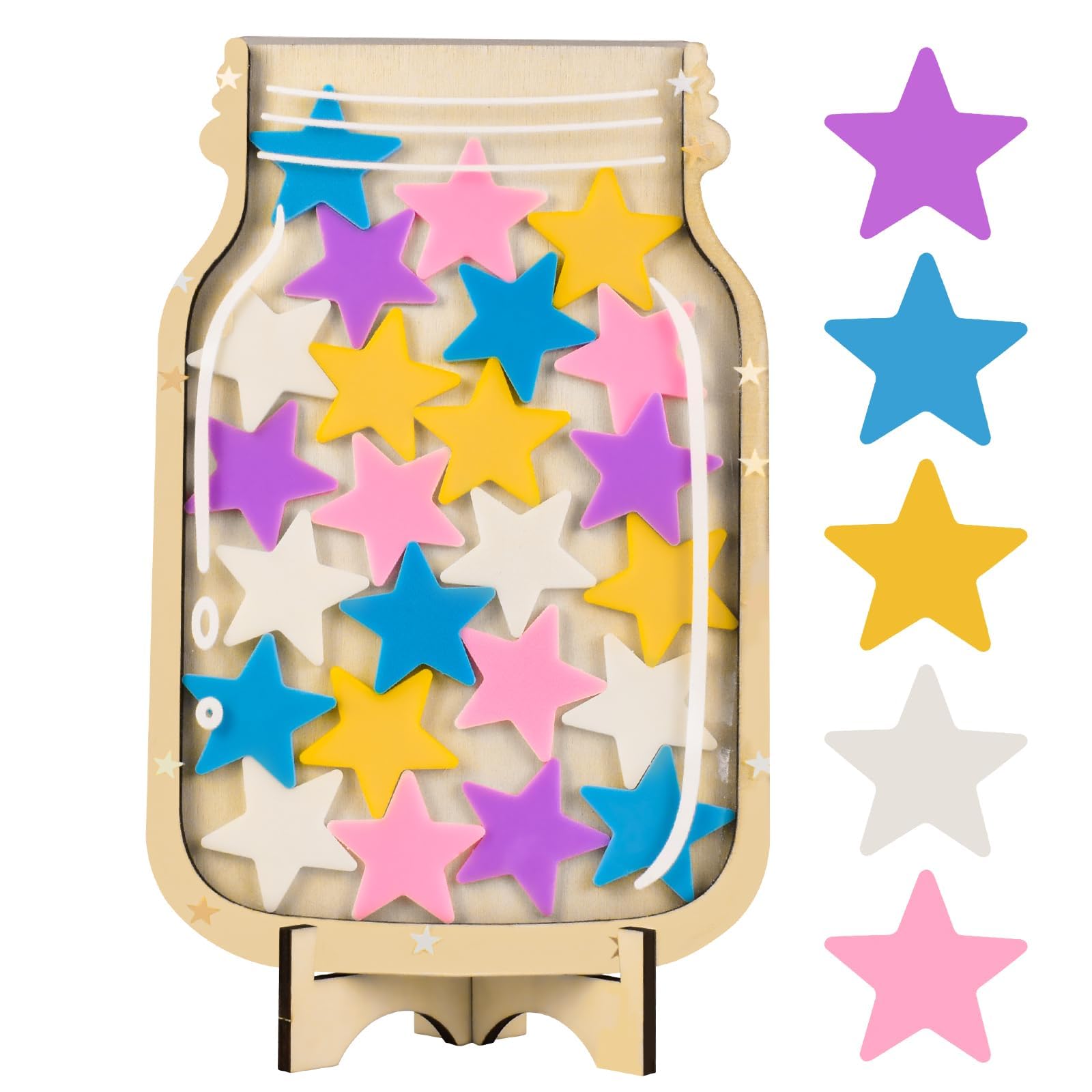Barattolo delle Stelle e Schemi di Premi a Gettoni per Bambini Barattolo Incentivo Comportamento Barattoli di Premi in Legno per Addestramento al Vasino e Schemi di Premi per Faccende Quotidiane