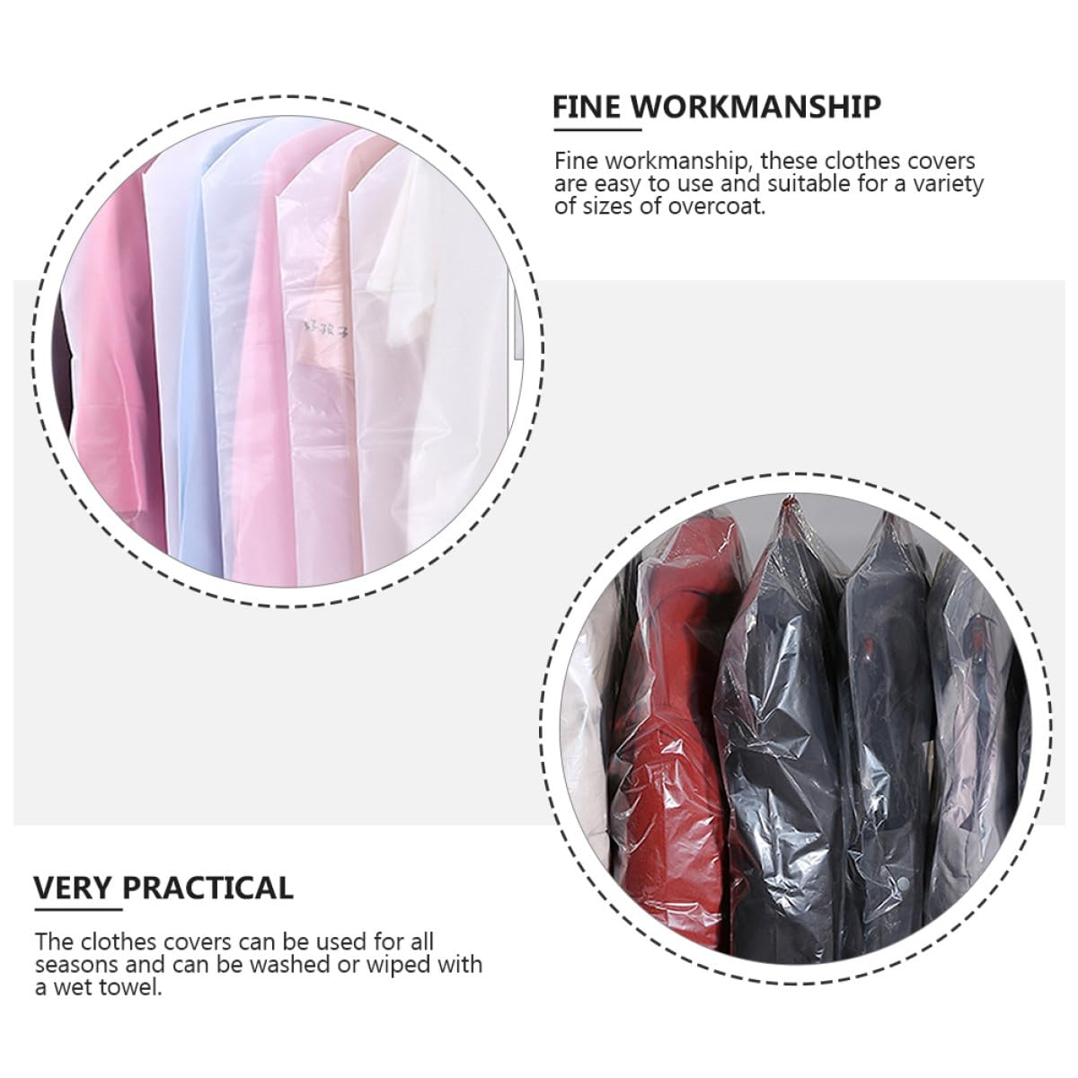 Ciieeo Funda para Colgar Ropa 60X150 CM 2.2 Mil Transparente Malla Ventilada Pack 50 Unidades Antipolvo para Prendas de Abrigo y Trajes