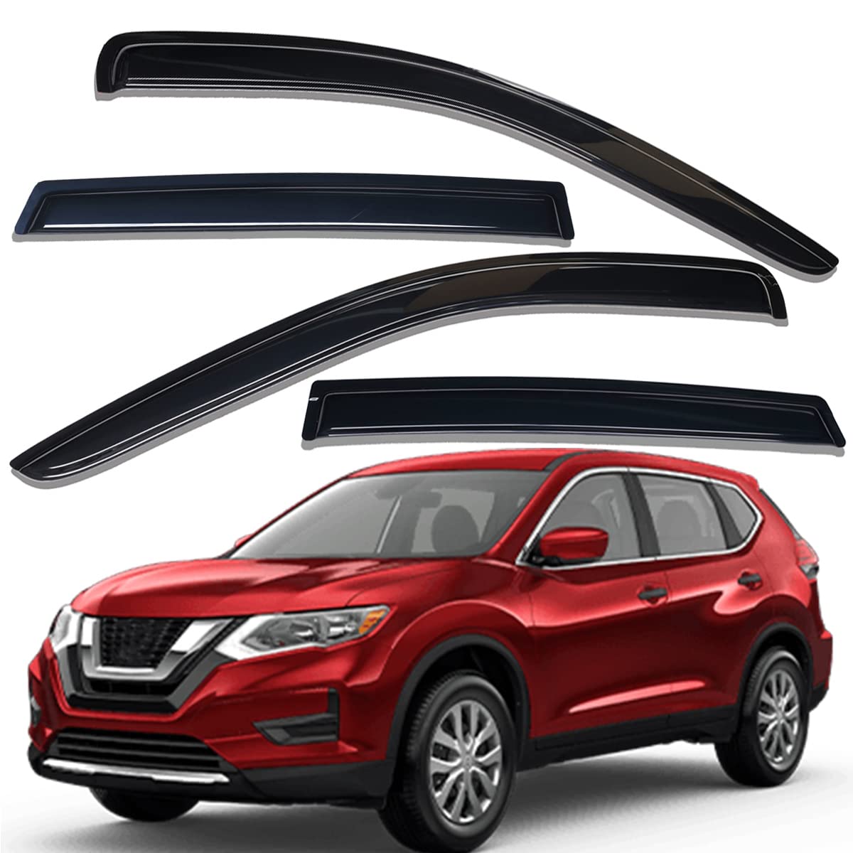Photo 1 of Lightronic WV94827 Outside-Mount Side Window Visor Deflector Rain Guard, Dark Smoke Shatterproof, 4-Pieces Set for 2014-2020 Nissan Rogue (EXCLUDES Rogue Sport Model)