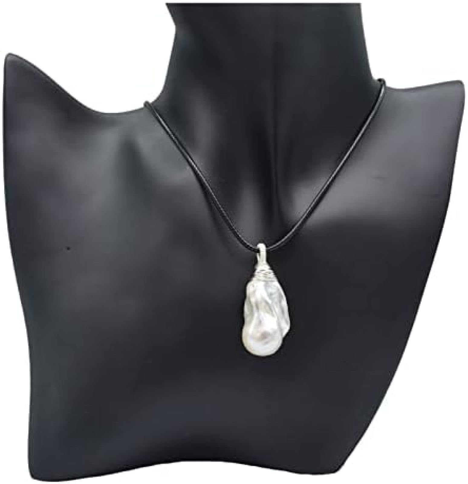 Colgante para Mujer, Perla Barroca Grande Blanca, Colgante De Plata De Ley, Colgante De Perlas En Forma De Gota, Collar De Cuerda De Cuero,Picturesque234
