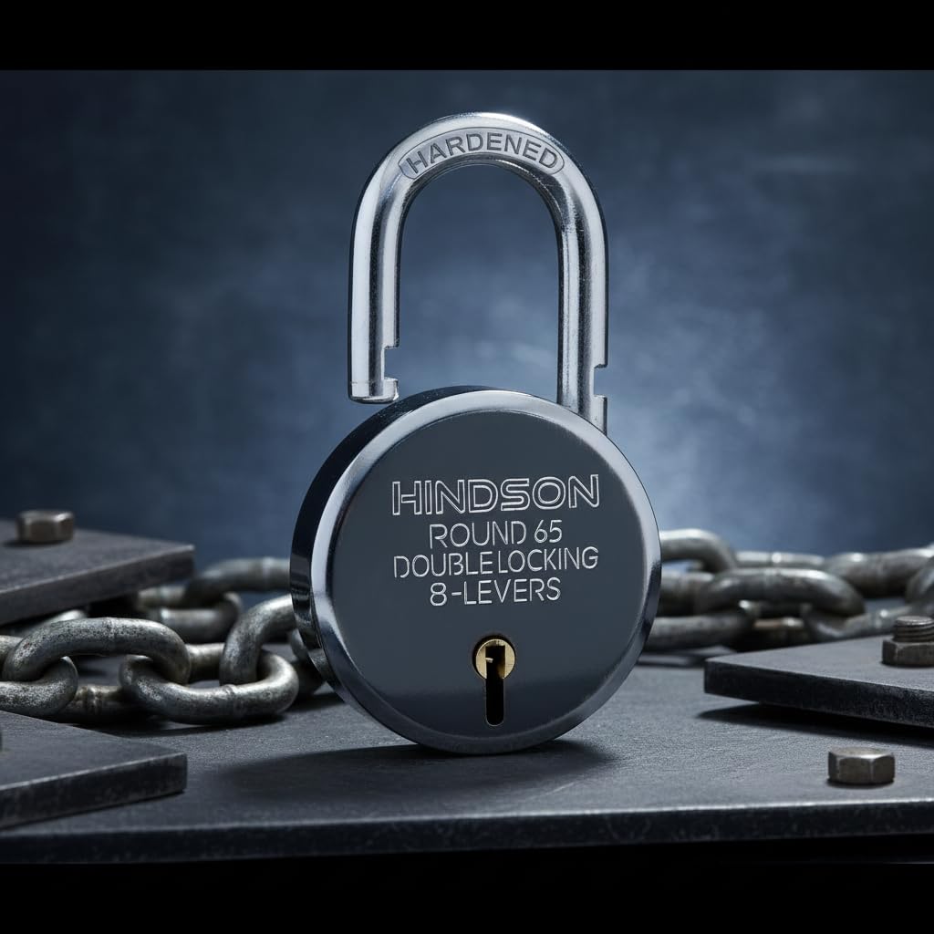Hindson Round 65mm Lock and Key Door Lock for Home, Gate, Shutter | 3 Key 8 Lever Silver Finish | Hardened Pack 1