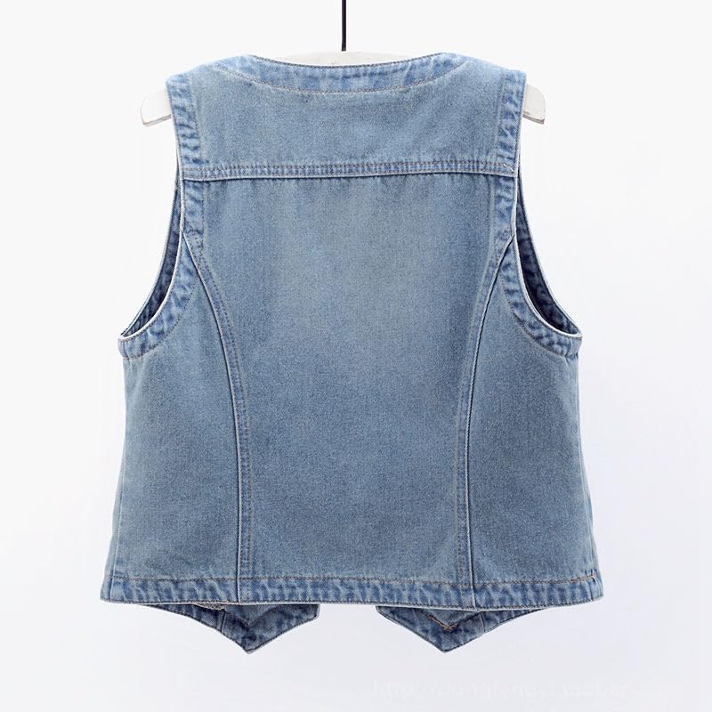 HDIJDY Gilet Jeans Donna,Gilet Donna Taglie Forti Estate Casual Canottiere Senza Maniche Scollo A V Giacca Di Jeans Da Donna Lavata Monopetto Jeans Gilet Dame Blu Scuro L