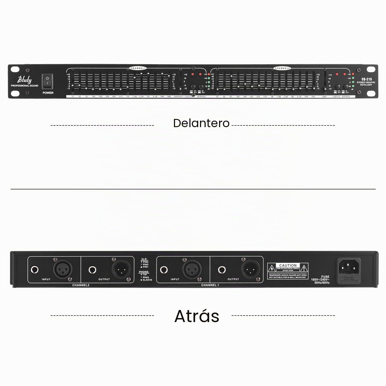 Btuty EQ-215 Ecualizador De 15 Bandas De Doble Canal 1u Ecualizador Gráfico Estéreo De 2 Canales Con Montaje En Rack