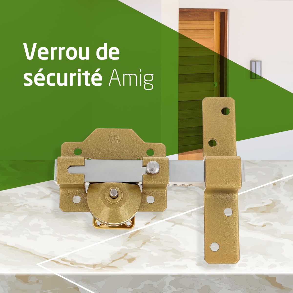 Amig - Verrou de sécurité à pêne dormant avec cylindre rond - Haute résistance à l'extraction - 5 clés incluses - 170 x 105 mm - Serrure en applique - Acier - Cylindre 50 mm - Finition martelée