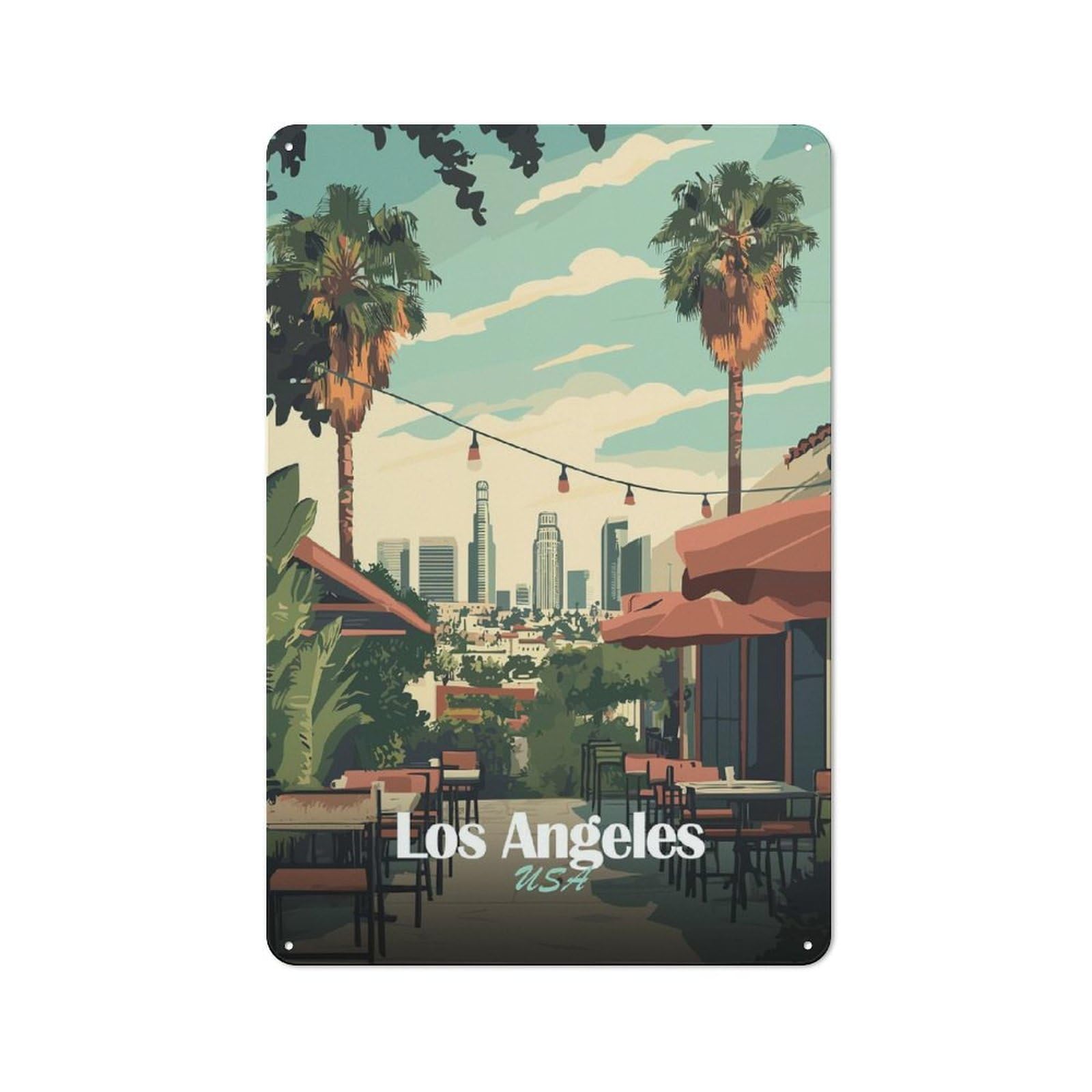Junmoney Style-9 Workshop Style Garage Metal Sign 30X20cm Featuring Los Angeles Cityscape(3), Industrial Wall Art For Workshop, Basement, Shed Or Games Room
