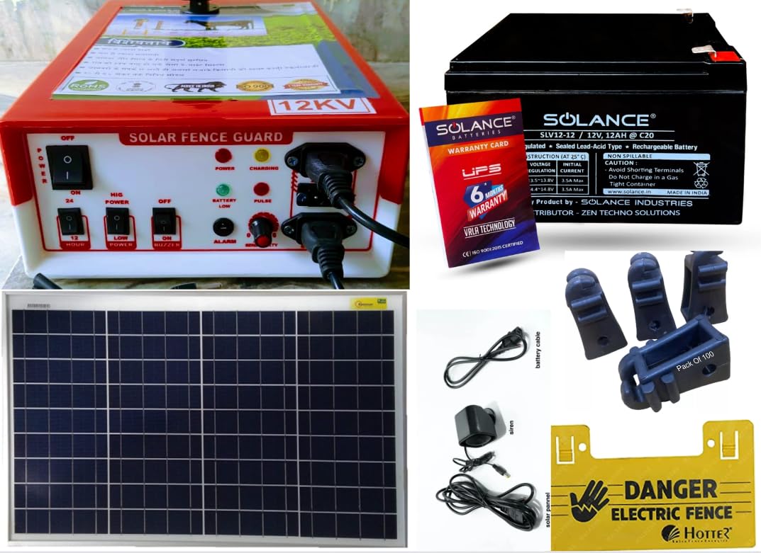 Plastic 12Kv 100 Bigha Solar Fencing Ac Dc Jhatka Machine Set(12Kv Machine,30 Watt Panel, 12Ah Battery,Siren, 230V Ac Adapter & 100 Insulators), Multicolor (B0BZ3JHWL5) Amazon Price History, Amazon Price Tracker