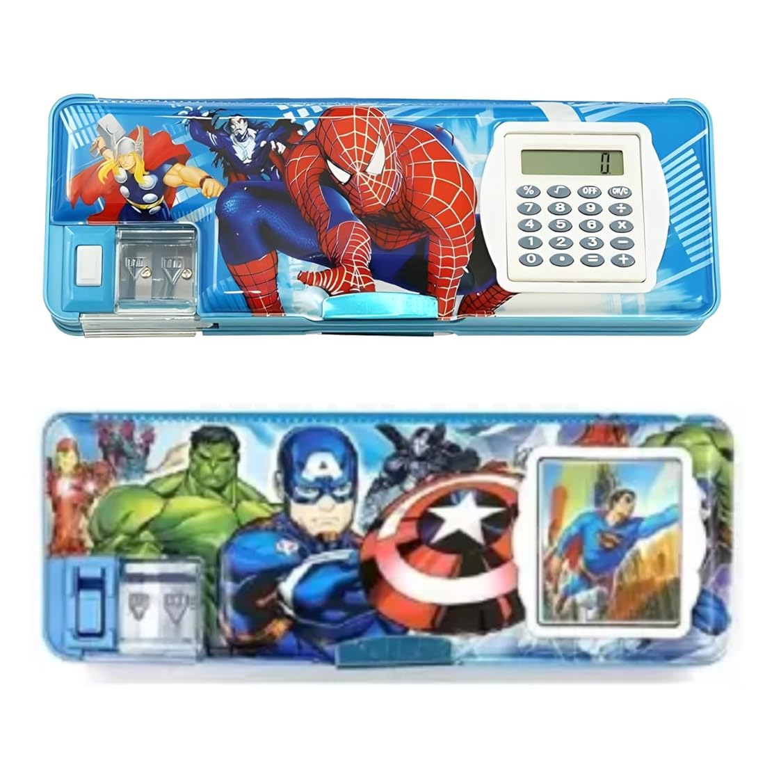 Urban Festivities Superhero Calculator Pencil Box Multipurpose Magnetic Pencil Box with Calculator & Dual Sharpener for Girls & Boys Geometry Box Pencil Case Comapas Box for Kids (Pack of 2 Pcs) (B0CNKM8LPD) Amazon Price History, Amazon Price Tracker