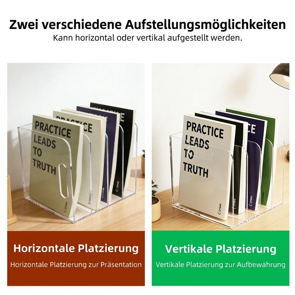 Acryl Zeitschriftenhalter 4 Fächer, Vertikal Schreibtisch-Organizer