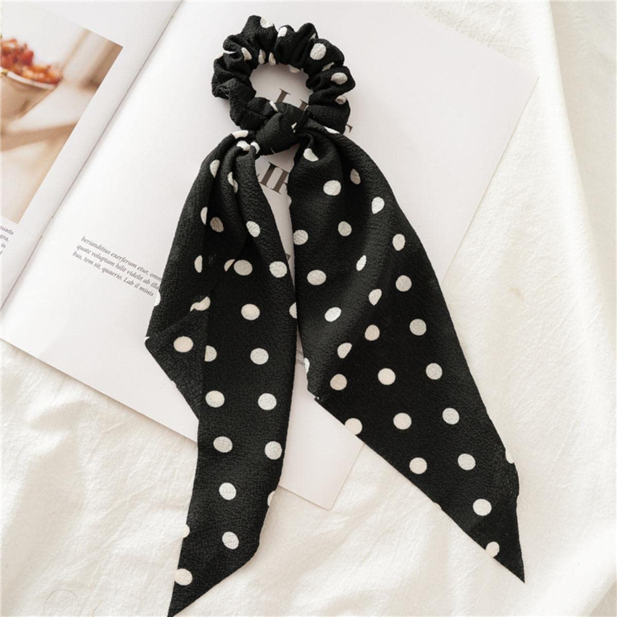 Wstążka do włosów Scrunchie Szalik Szyfonowa kokarda Elastyczne gumki do włosów Długi kucyk Krawaty Modne nakrycia głowy Akcesoria do włosów dla kobiet-Kwiat różowy (beżowy żółty)