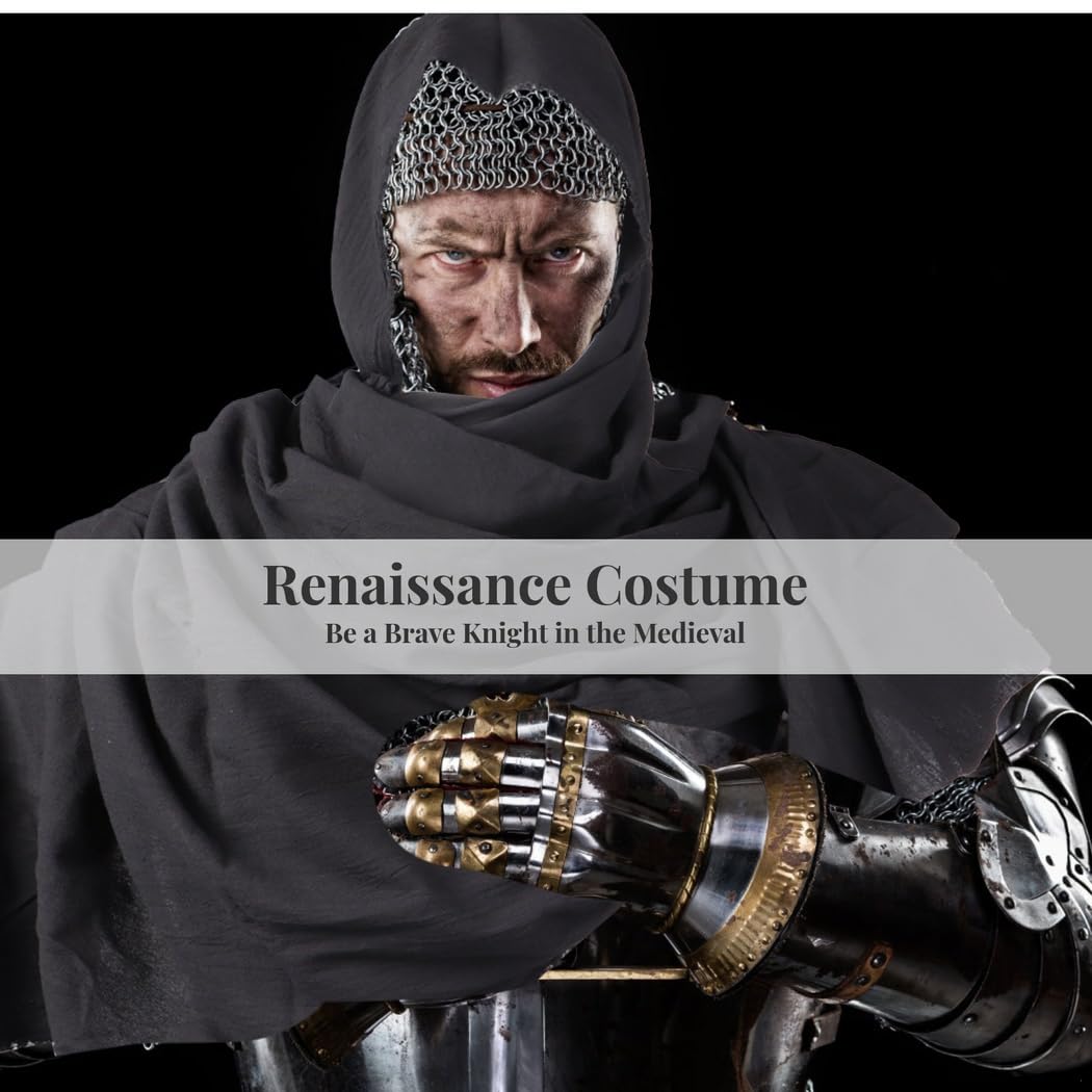 5 pezzi Black Knight medievale Cosplay Outfit per uomo, cintura rinascimentale in pelle, mantello a mezza spalla, bretelle con fibbia, armatura per spalle steampunk per eventi, nero, taglia unica