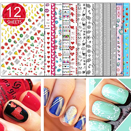 TailaiMei Nail Decals Stickers, 1600+ Pcs Self-Adhesive Tips DIY Nail Art Design Stencil
