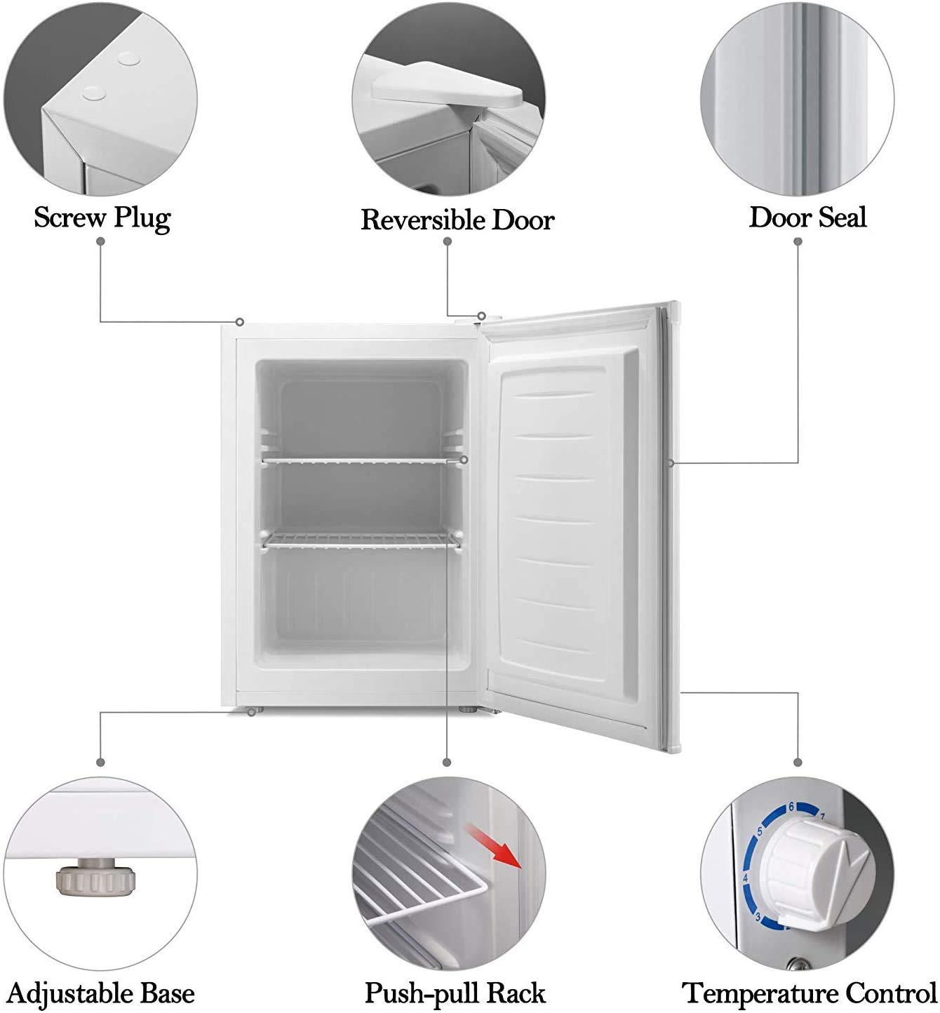 Antarctic Star Upright Freezer 2.1 Cu.ft, Compact Mini Freezer with Reversible Single Door, Temperature Control, Removable Shelves, Small freezer Stainless Steel for Dorms Home Office, White on Fridge.com