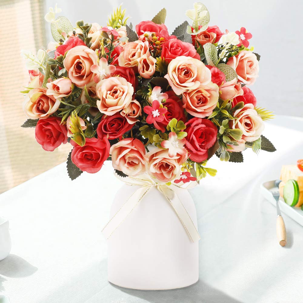 Weldomcor - Rose artificiali, fiori artificiali, fiori di seta, sembrano veri, adatti per matrimoni, come bouquet, per giardino, feste, hotel, ufficio, centrotavola, colore bordeaux