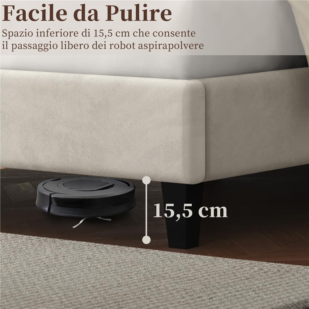 Yaheetech Letto Matrimoniale Imbottito 160 x 200 cm con Testiera Regolabile in Altezza Telaio con Rete a doghe in Legno e Metallo Beige