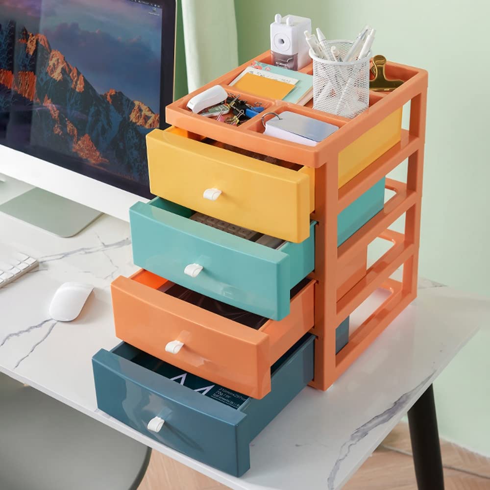 Caja de almacenamiento de escritorio con cajón, estante cosmético, oficina, estudiante, escritorio, organizar, almacenamiento pequeño, cuatro pisos