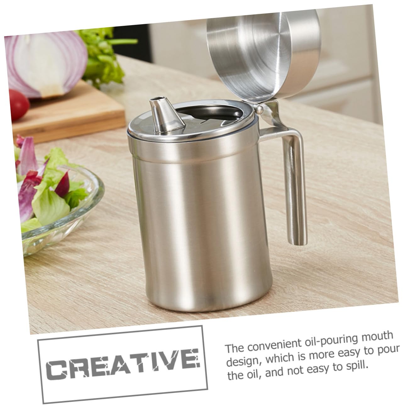 Botella Dispensadora de Aceite de Cocina de Acero Inoxidable Capacidad Anti-goteo Recipiente para Vinagre y Salsa con Mango Cómodo para Uso Doméstico