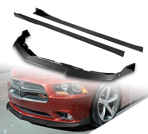 Stay-Tuned, 9PCS STP-Style ABS Front Bumper Lip Spoiler Body Kit + Universal 86" x 4" Side Skirts, Compatible with 2011-2014 Dodge Charger, Exterior Accessory (Carbon Painted)