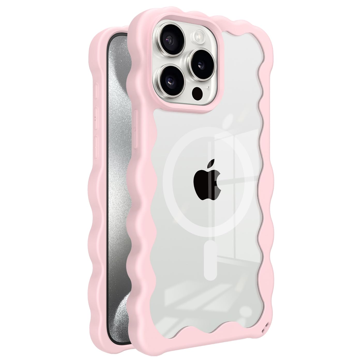 Photo 1 of Cyberowl Compatible with iPhone 16 Pro Max,Cute Kawaii Wave Design Compatible with MagSafe Frame Shape Soft Silicone Shockproof Protective Phone Cover for Women Girls Pink