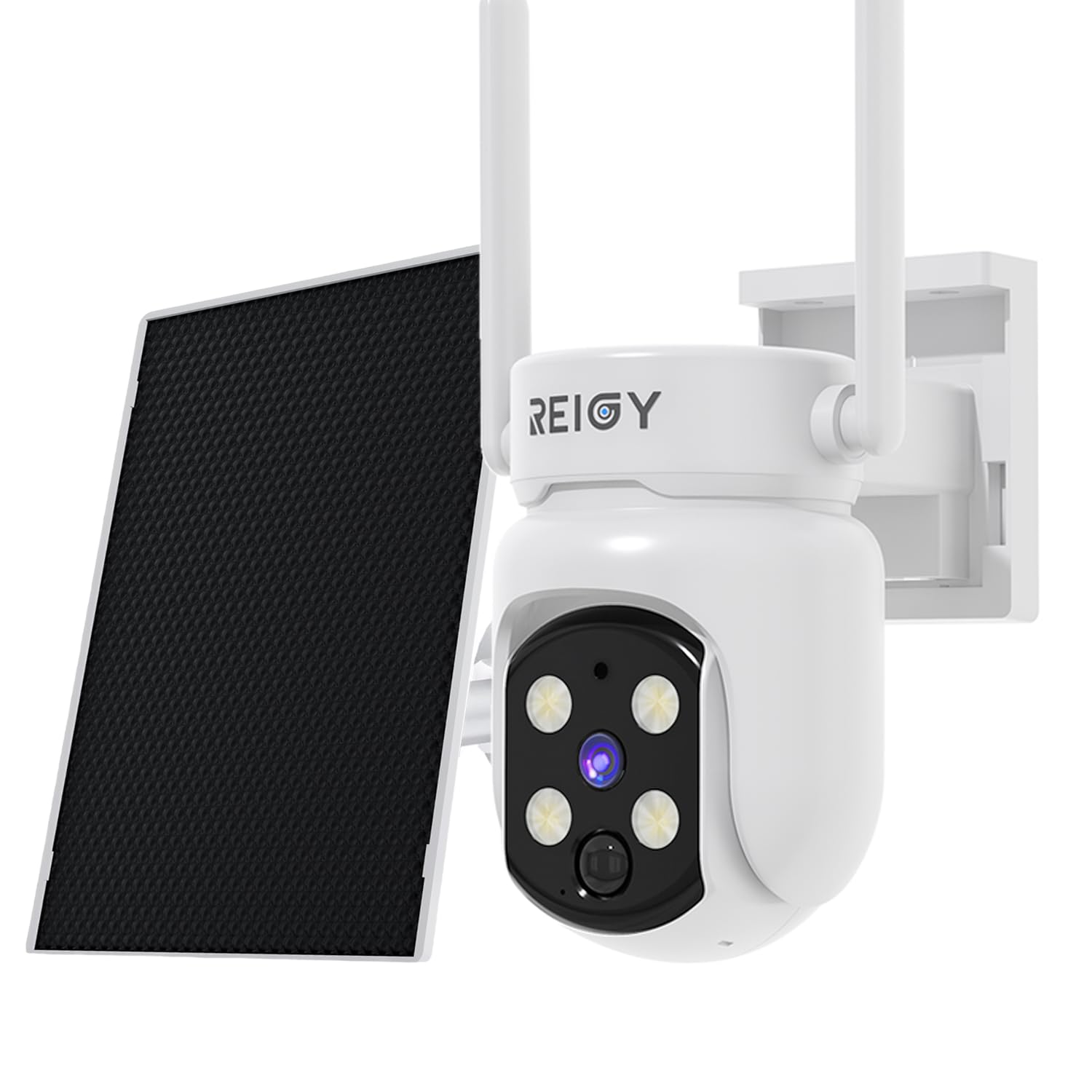REIGY 4MP Camara Vigilancia WiFi Exterior/Interior Solar, Camera Seguridad sin Cable con Panel Solar, 360° PTZ, 10M Visión Nocturna, Detección Movimiento PIR, Audio de 2 Vias, WiFi 2.4ghz/5ghz