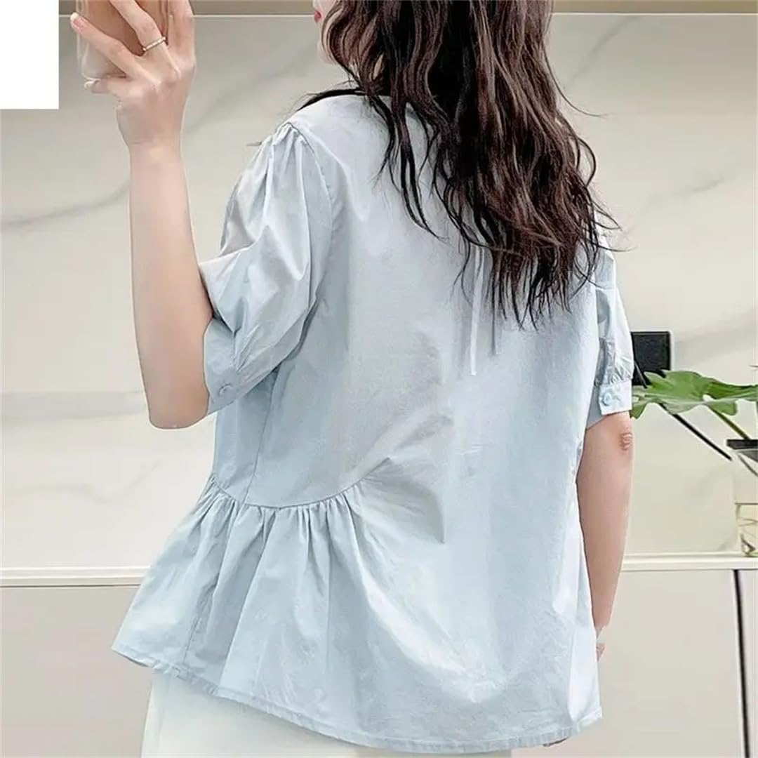 Camicia estiva da donna a maniche corte a maniche corte alla moda tinta unita