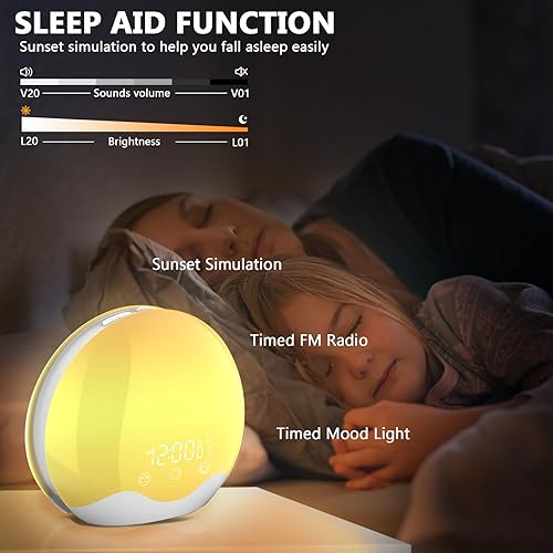 Miniatura 5 de PBPAO Reloj despertador Sunrise con control táctil, reloj despertador de luz natural de doble cara para niños, durmientes pesados, dormitorio,