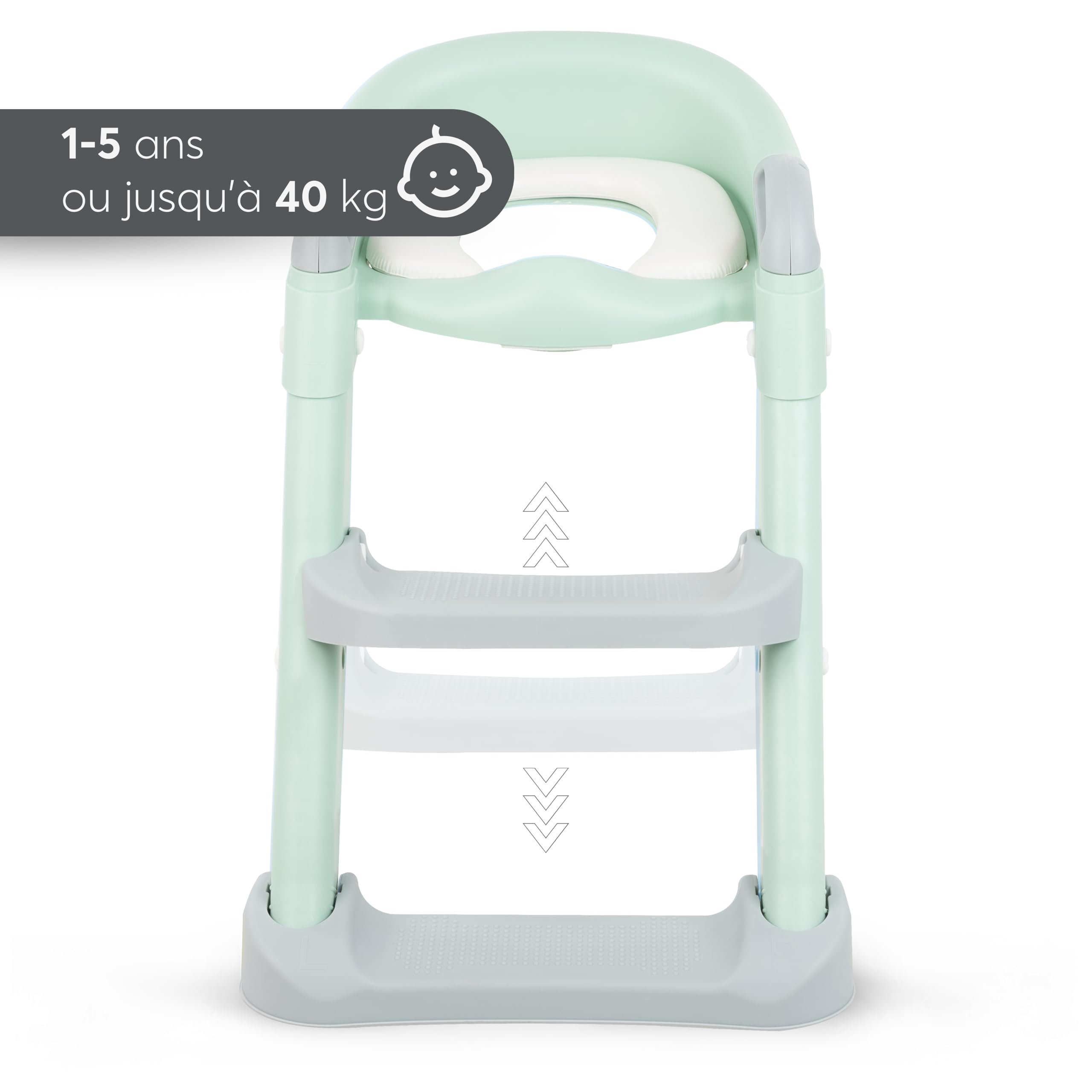 Adaptateur WC pour enfant KikkaBoo avec échelle LEA, réducteur de toilette, pliable et réglable, design anatomique, rembourrage amovible et doux, poignées, antidérapant, 18 mois et plus, menthe
