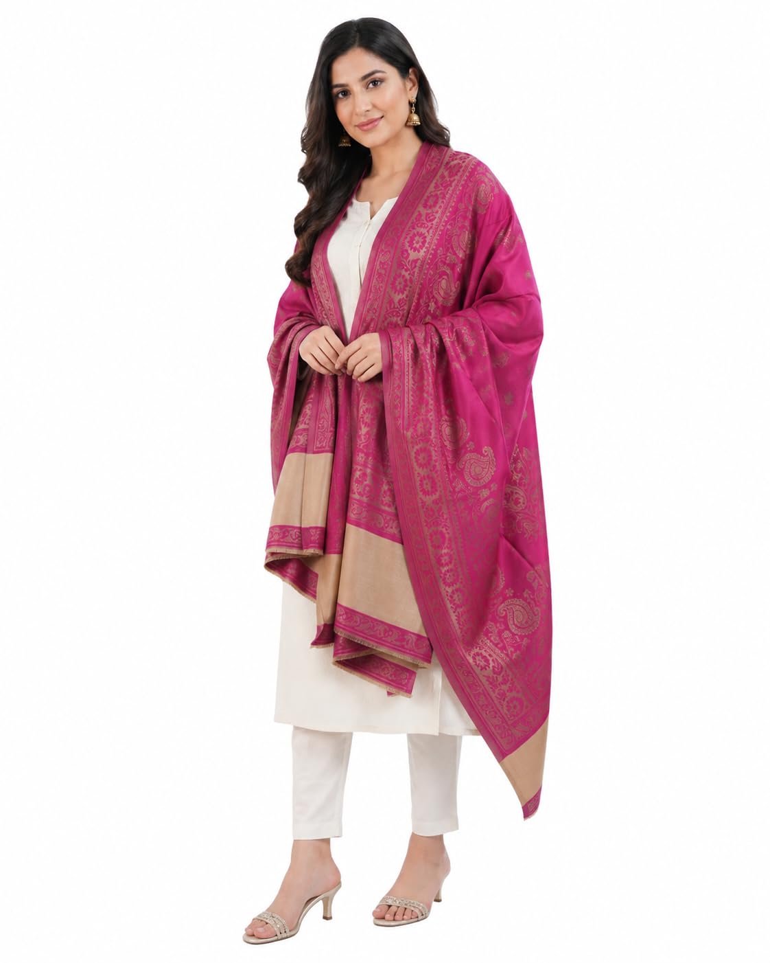Women's Self Paisley Kashmiri Jamawar Reversible Winter Shawl (SIZE: 40" X 80") Light Purple-image-8