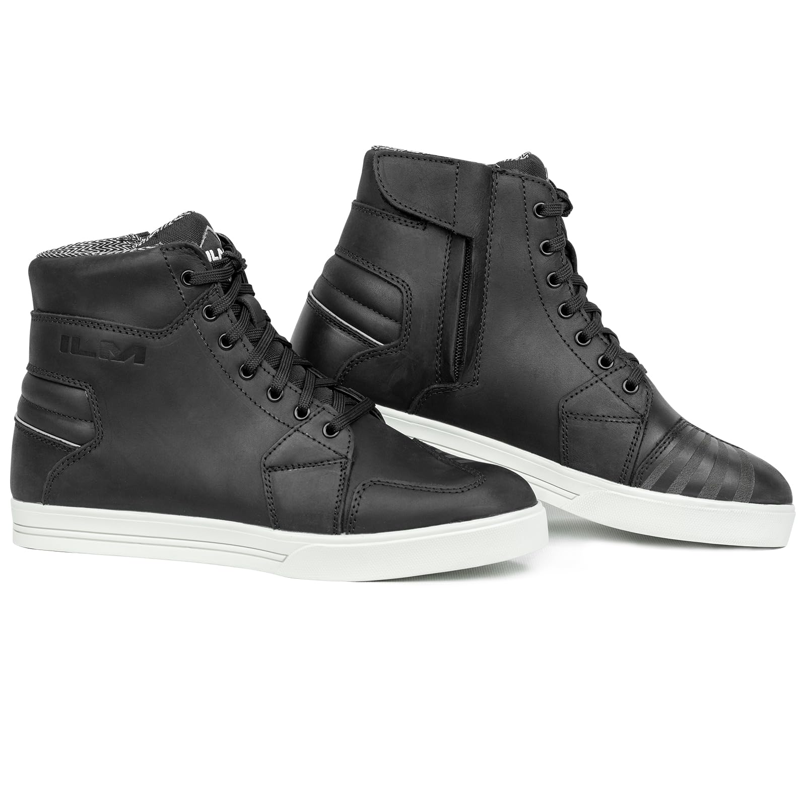 ILM Motorcycle Riding Shoes for Men Anti-Slip Leather Waterproof Breathable Street Shoes Protective Gear UB32 (Black,9.5)