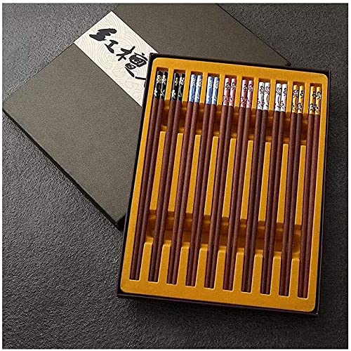 Juego de Palillos de sándalo Rojo Natural, sin Pintura, sin Cera, Caja de Regalo, Antideslizante 5 Pares / 10 Pares, 24,5 cm(Size:10 Pairs)