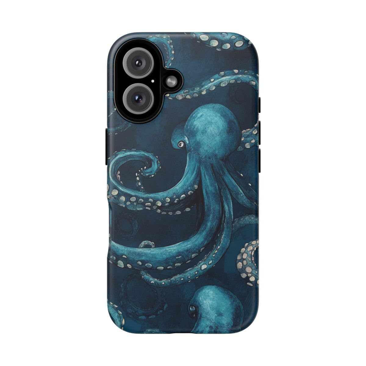 Coque rigide iPhone 16 pieuvre bleue mate pour éviter les chutes et les rayures - 5