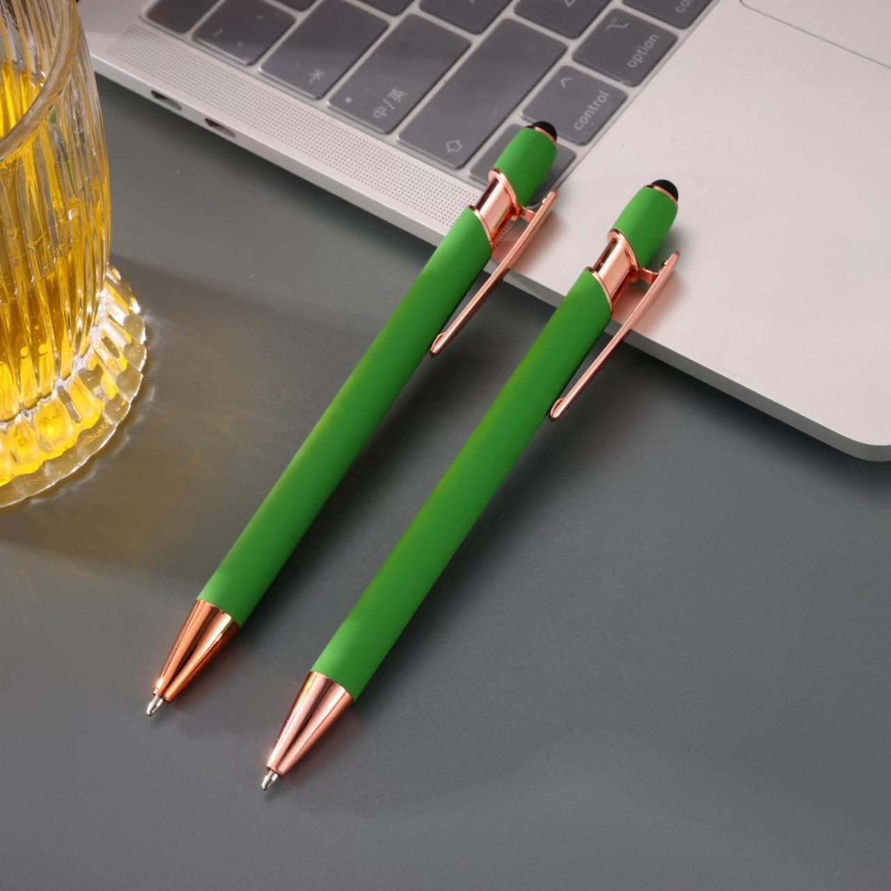 12 długopisów 2 w 1, rysik z końcówkami rysika, metalowy rysik 1,0 mm, do ekranów dotykowych, jasnozielony, 12 szt