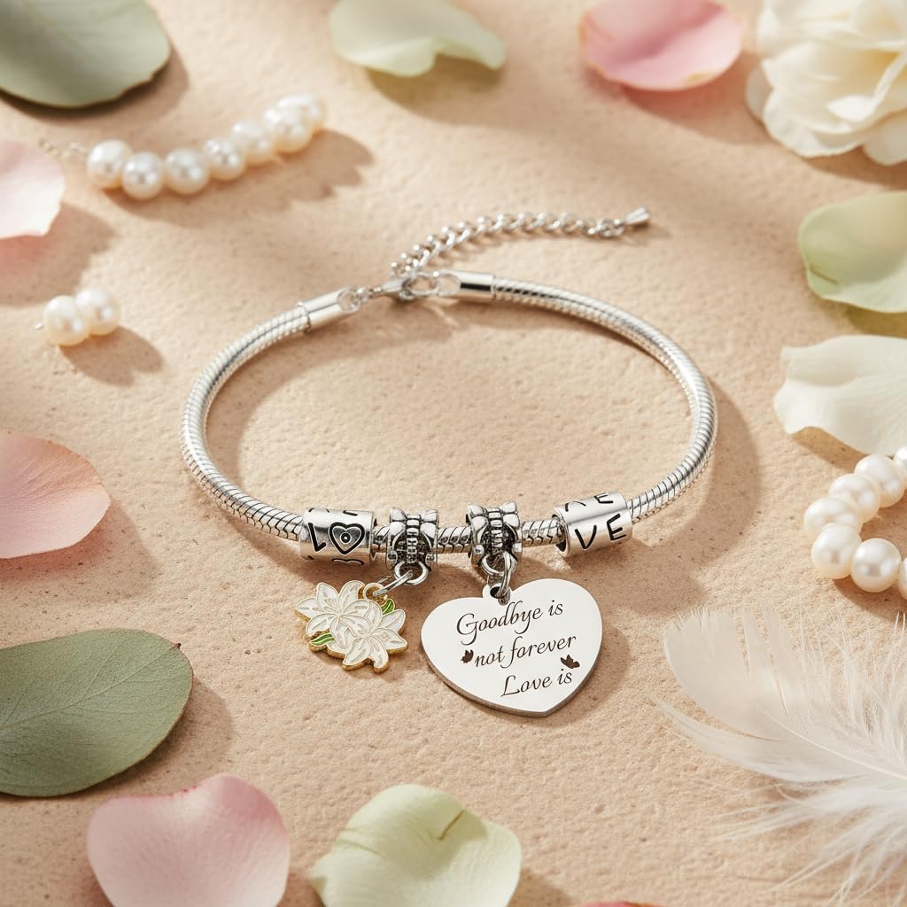 Aelciyue In Memory Of Loved One Gifts - Christmas Memorial Gifts Remembrance Bereavement Gift Ideas Pet Sympathy Grief Gift for Loss Of Loved One Lilies Flower Link Bracelet Keepsake for Loss Of Mom - Image 5