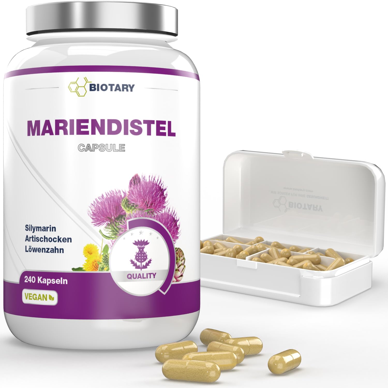 Chardon-Marie 240 Gélules avec Extrait à 80% de Silymarine Artichaut et Pissenlit Pilulier Inclus Réserve de 8 Mois 100% Végan Formule Pure Qualité Contrôlée