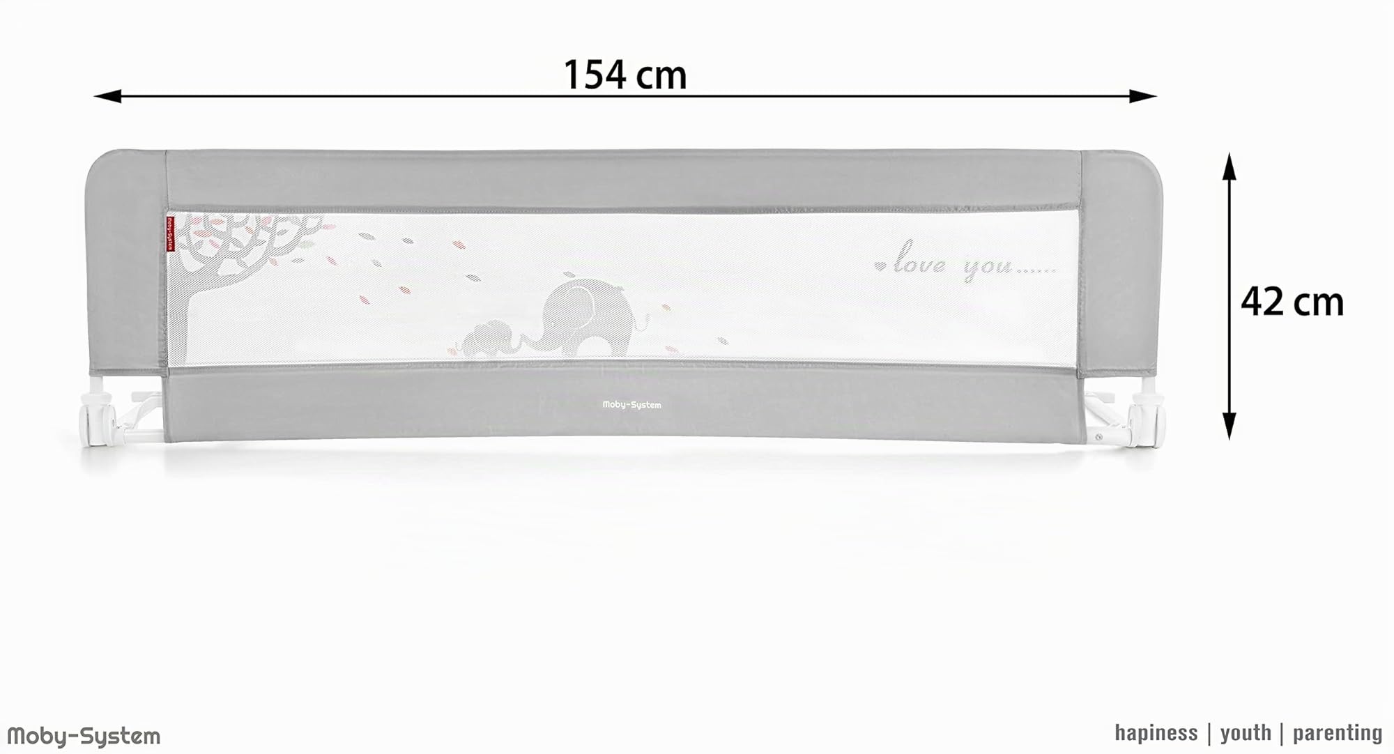 Moby-System Barriera Letto Bambini Pieghevole – Barriera di Sicurezza Anticaduta con Doppia Parete e Rete Traspirante, Conforme BS 7972 – 154×42 cm