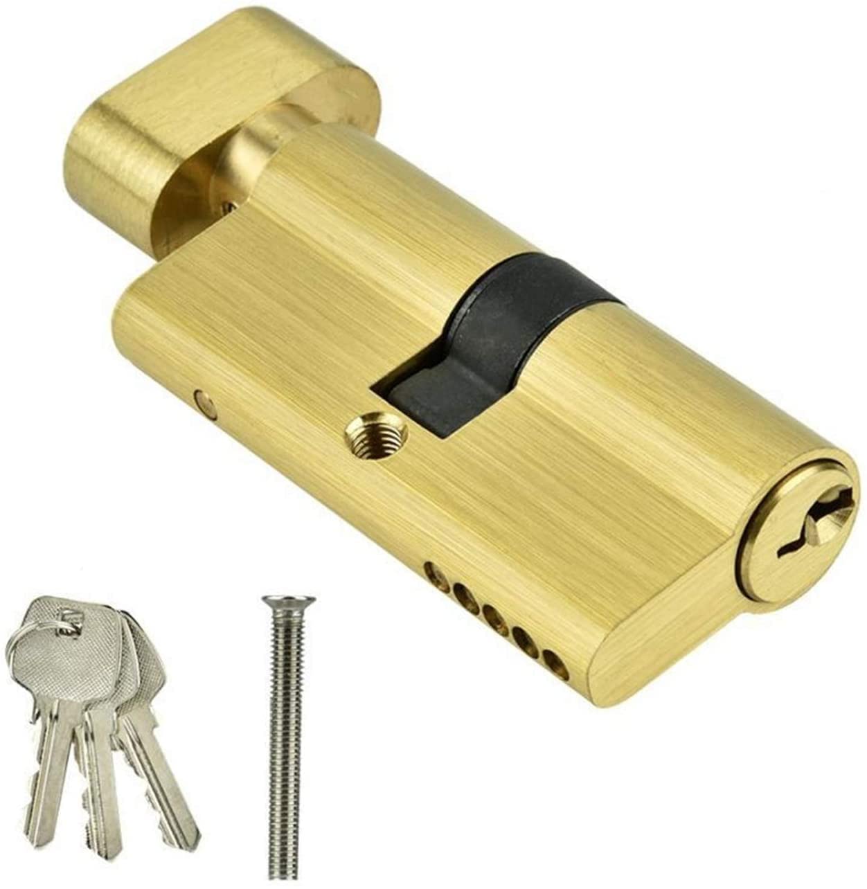 Nvsfzgiyg One Color Thumb Turn Euro Cylinder Lock, 65Mm Anti-Theft Entrance Copper Single Open Security Interior Bedroom Door With 3 Key Barrel