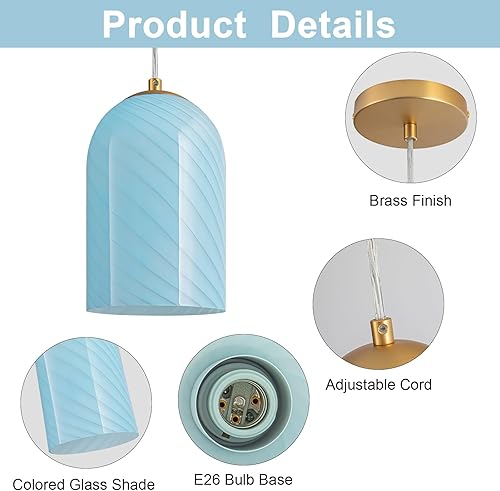 Miniatura 4 de Lámparas colgantes, lámpara colgante enchufable para isla de cocina, luces colgantes de vidrio de arte a mano con acabado de latón para mesa de