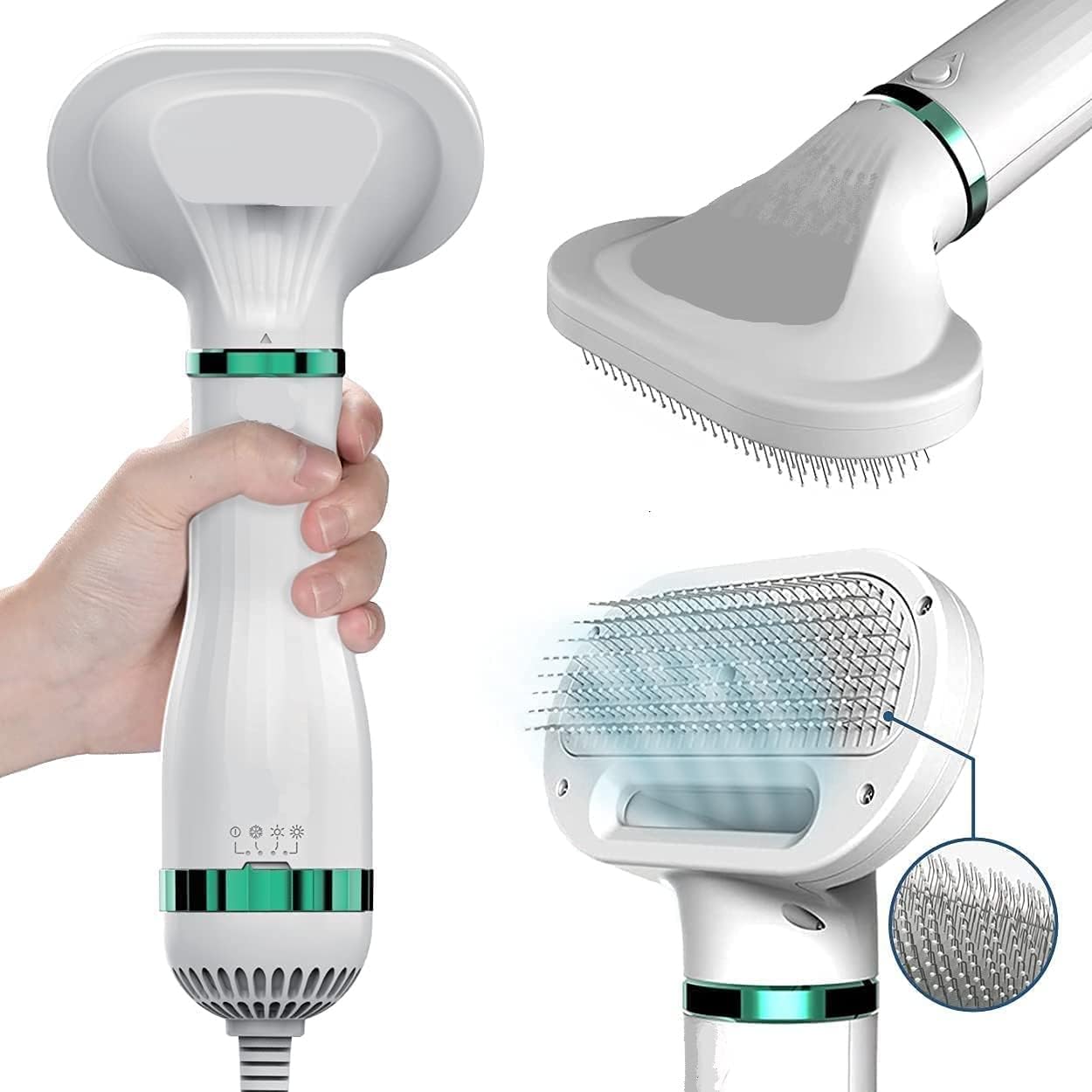 Pet Hair Dryer, 2 in 1 Pet Grooming Hair Dryer with Slicker Brush Pet Hair Dryer with Self Brush, Cat & Dog Grooming Dryer & Comb, Professional Pet Blow Dryer Adjustable Temperature (Model 6)-image-5